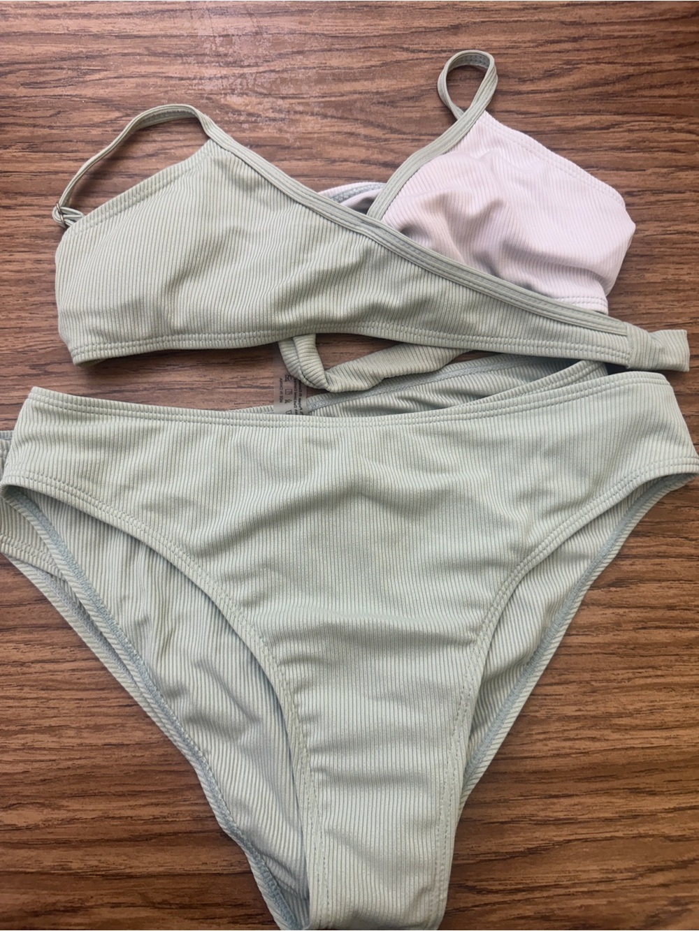 Ribbed Two-Piece Bikini Set in Sage Green & Pale Pink